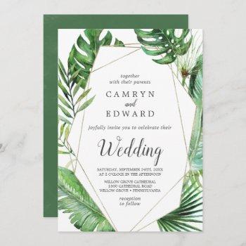 wild tropical palm geometric itinerary and wedding invitation