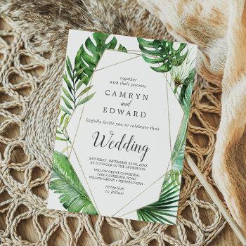wild tropical palm geometric wedding invitation