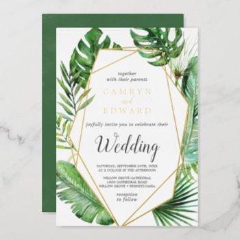 wild tropical palm | gold foil geometric wedding f foil invitation