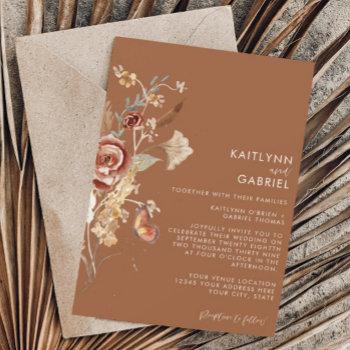 wildflower floral terracotta watercolor wedding in invitation