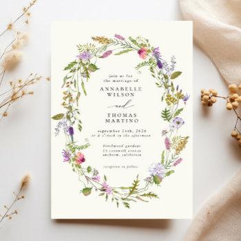 wildflower garden wreath greenery wedding invitation