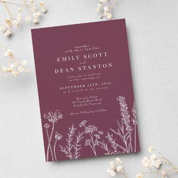 wildflower periwinkle wedding invitation