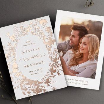 wildflower silhouette wedding save the date photo  foil invitation