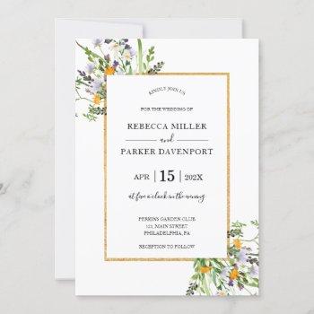 wildflowers gold elegant wedding invitation