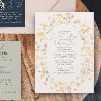wildflowers ivory double arch frame wedding  invitation