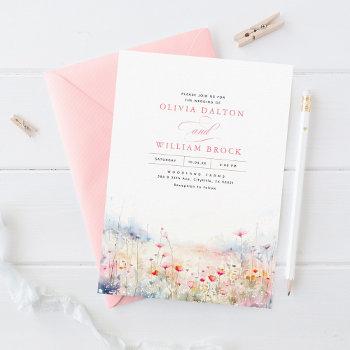 wildflowers meadow soft pastel boho wedding invitation