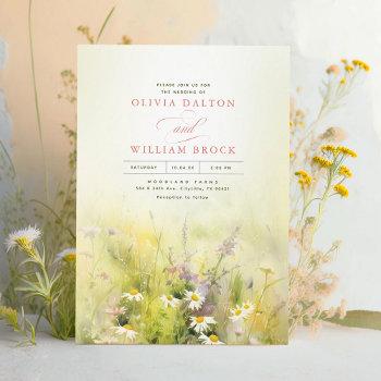 wildflowers sunny meadow elegant romantic wedding invitation