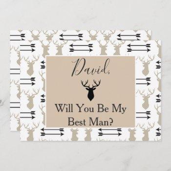 Small Will You Be My Best Man Deer Antlers Arrow Front View