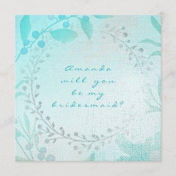 Small Will You Be My Bridesmaid Tiffany Aqua Blue Wreath Front View