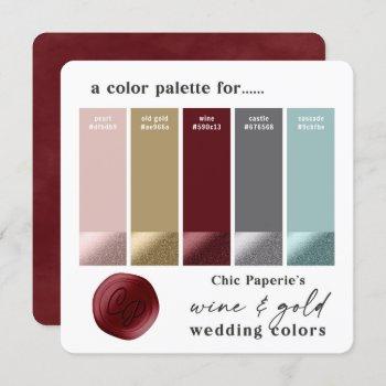 wine aqua & gold winter wedding color palette card