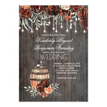 Small Wine Barrel Rustic String Lights Burgundy Wedding Front View