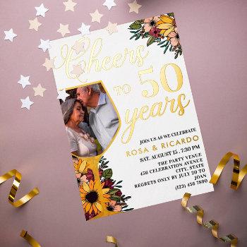 Small Wine Glass Cheers To 50 Years Wedding Anniversary Foil Front View