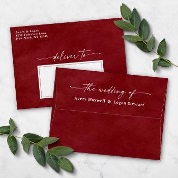 Small Wine Red Watercolor A7 Wedding  Envelope Front View