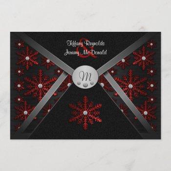 winter black & red snowflake wedding invitations