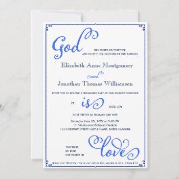 winter blues god is love wedding invitation