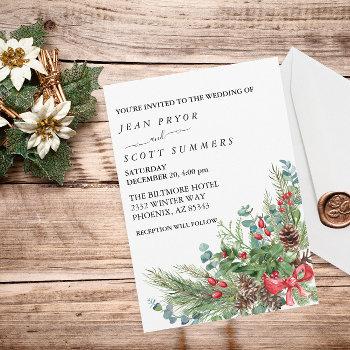 winter christmas bouquet watercolor wedding  invitation