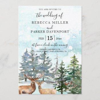 winter deers in the forest snowy invitation
