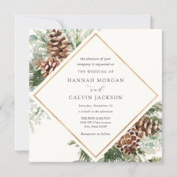 winter evergreen and pine wedding invitation