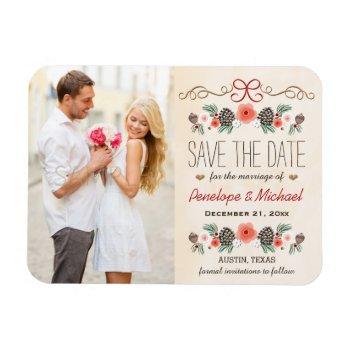 Small Winter Floral Christmas Wedding Save The Date Magnet Front View