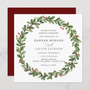 winter greenery holly wedding invitation