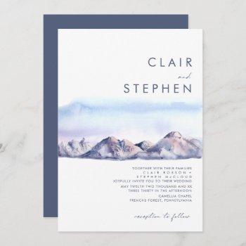 winter mountain sunset all in one wedding invitation