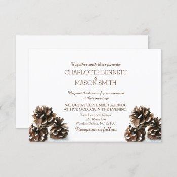 winter pinecone and snowflakes wedding card
