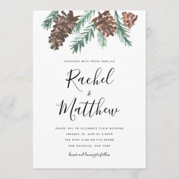 winter pinecone watercolor  wedding invitation