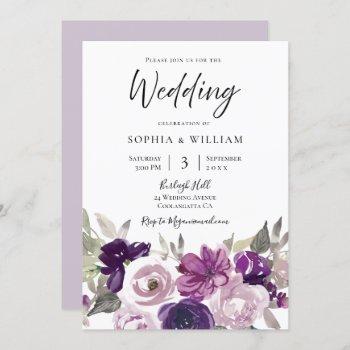 winter purple lavender floral elegant wedding invitation
