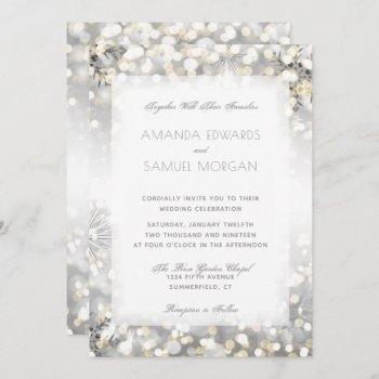 winter silver and gold sparkle wedding invitation