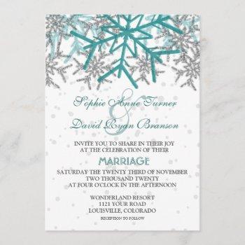 Small Winter Silver Turquoise Snowflakes Wedding Front View