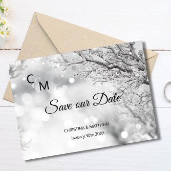 winter snow snowflakes wedding save our date announcement postcard