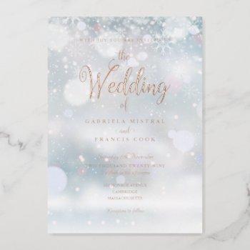 winter snowflakes elegant script wedding foil invitation