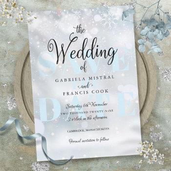 winter snowflakes elegant wedding save the date invitation