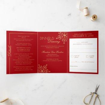 Small Winter Snowflakes Red And Gold Sparkle Tri-fo Tri- Tri-fold Front View