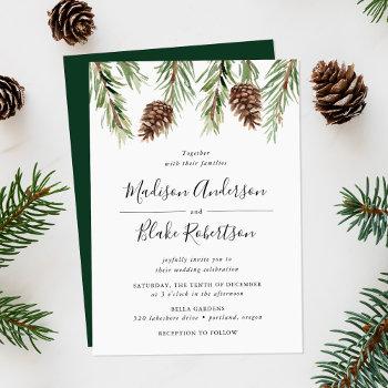 winter watercolor pine cone wedding invitation