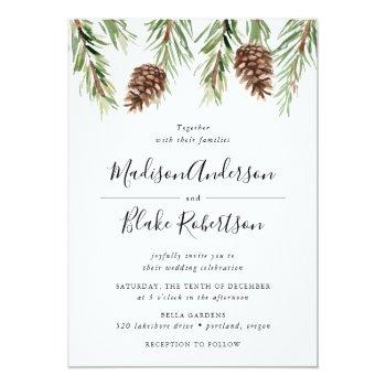 Small Winter Watercolor Pine Cone Wedding Front View