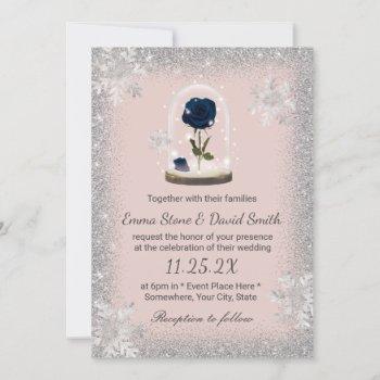 winter wedding beauty blue rose dome blush pink invitation