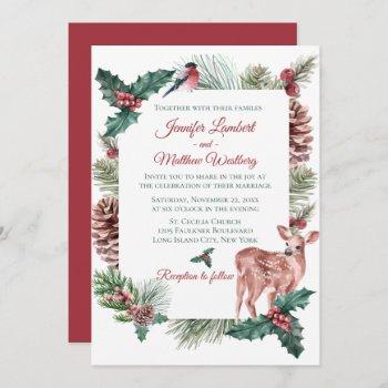 winter wedding red christmas reindeer deer floral invitation