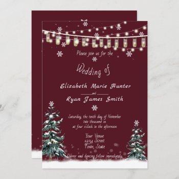 Small Winter Wedding Snow Pine Trees Modern Burgundy Front View