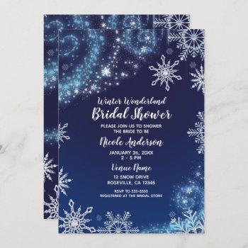winter wonderland blue & white sparkle snowflakes invitation