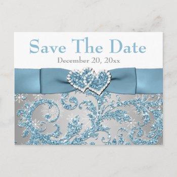 Small Winter Wonderland, Hearts Save The Date Post Front View