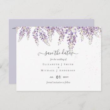 Small Wisteria Purple Wedding Save Dates Post Front View