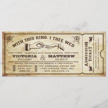 with this ring, vintage wedding ticket invitation