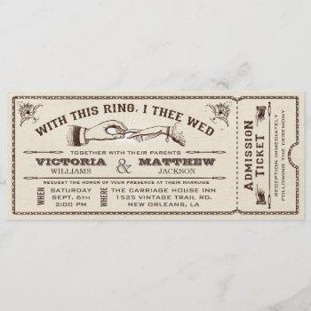 with this ring, vintage wedding ticket invitation