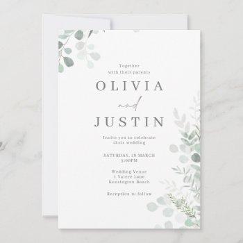 wonderful green leaf modern wedding invitation