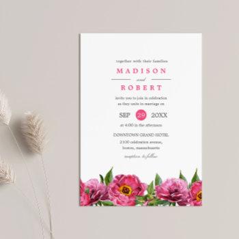 wonderful pink magenta peonies border  wedding invitation