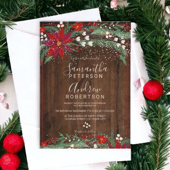 wood christmas floral wreath snow photo wedding invitation