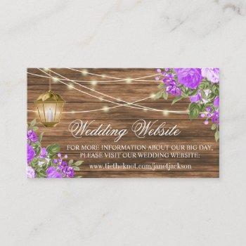 wood, lantern and purple -  wedding website enclosure card