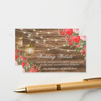 wood, lantern and red flowers -  website  enclosure card