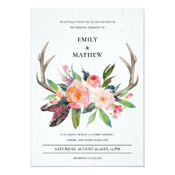 Small Wooden Boho Blush Antler Floral Country Wedding Front View